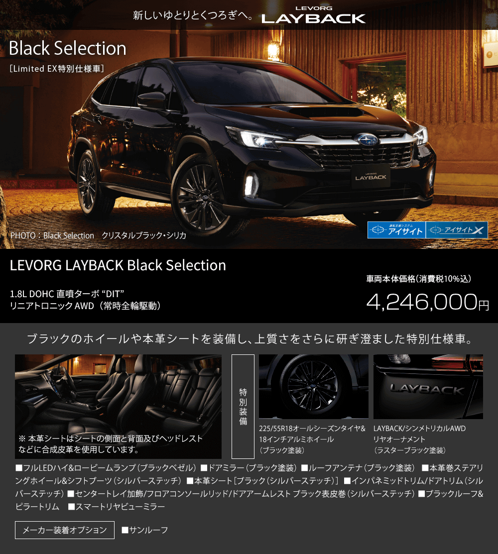 LEVORG LAYBACK Black Selection