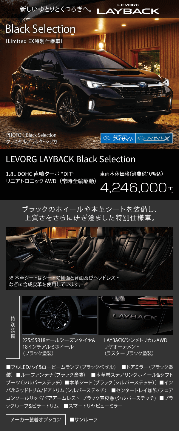 LEVORG LAYBACK Black Selection