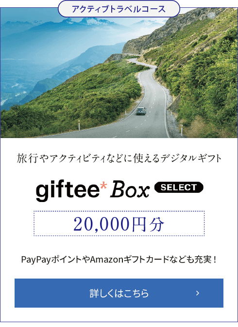 旅行やアクティビティなどに使えるデジタルギフトgiftee Box SELECT 20,000円分 詳しくはこちら