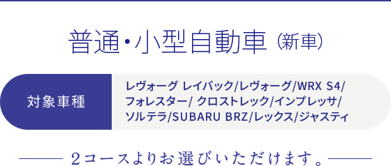 普通・小型自動車（新車）対象車種：レヴォーグ レイバック/レヴォーグ/WRX S4/フォレスター/ クロストレック/インプレッサ/ソルテラ/SUBARU BRZ/レックス/ジャスティ