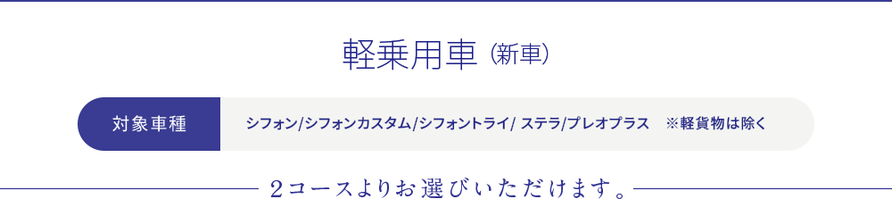 軽乗用車 （新車）対象車種：シフォン/シフォンカスタム/シフォントライ/ ステラ/プレオプラス　※軽貨物は除く