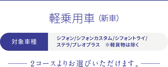 軽乗用車 （新車）対象車種：シフォン/シフォンカスタム/シフォントライ/ ステラ/プレオプラス　※軽貨物は除く